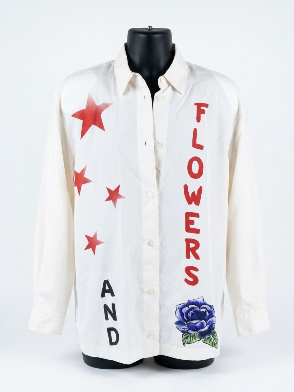 Vintage Otto Kern 100% Silk Stars & Flowers Graphic Blouse Sz 1 US Small 80s 90s